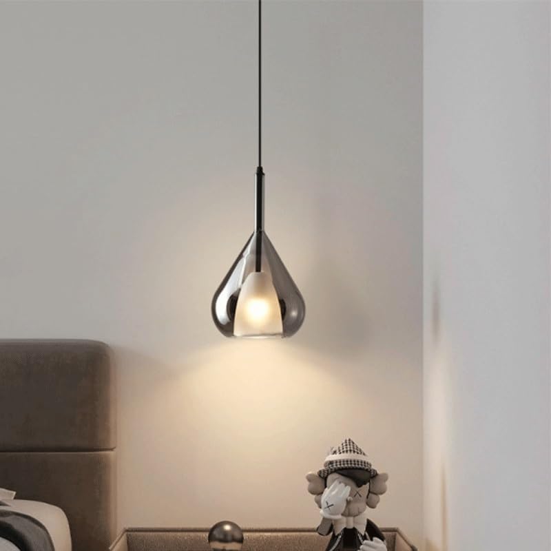 Lampe Suspendue Nordique LED en verre gris fumé de 7,8 pouces pour salon et chambre