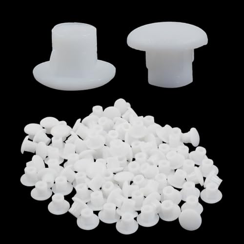 Image of Waziaqoc Plastic Hole Plugs, White, 3 /16 inch (5mm), 100 Pcs | Round Button Plugs, Screw Cap, Flush Type, Snap in Locking, For Cupboard Bookshelf Closet Cabinet