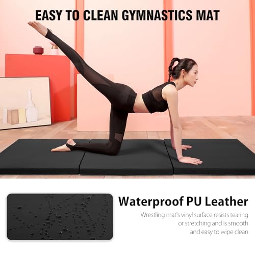 Gymnastics Tumbling Mat Portable Gymnastics Mat Foldable Tumbling Mat 2ft W 6ft L/4ft W 6ft L/4ft W 8ft L/4ft W 10ft Exercise Mat Yoga Mat with Carrying Handles for Yoga Gymnastics,2ft W 6ft L - Thumbnail 5