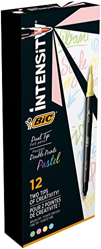Rotuladores Punta Pincel BIC Intensity Dual Tip Rotuladores de Colores Pastel con Punta Fina (0,7 mm) y Punta de Pincel Flexible - Colores Surtidos,...