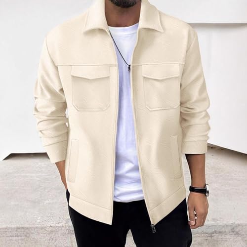 Mens Jacket Fall Winter Lapel Warm Retro Zip Up Long Sleeve Coat - image 2