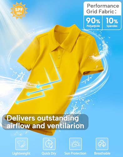 Image of MIVEI Kids' Performance School Uniform Polo Shirt Breathable UPF50+ | Youth Boys Girls Short Sleeve Golf Collared Shirts Grid Dry Fit Wrinkle Free Stretch Lightweight Cool Athletic Button Dress