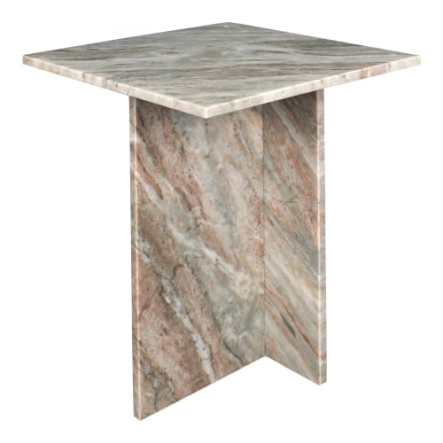 JONATHAN Y Cecil 18.5" Square Marble Cross Base Accent Table, Gray/Beige