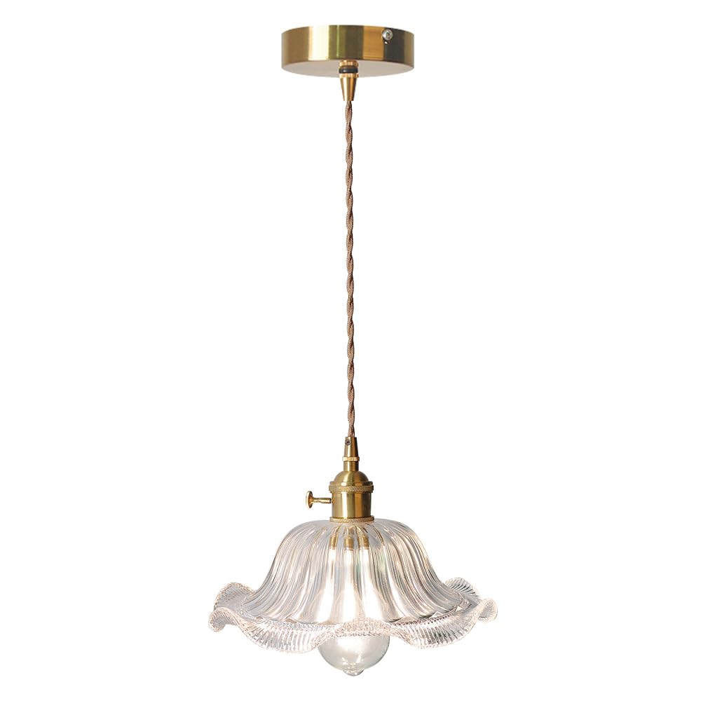 KBUUKYYXouy Nordic Minimalist Style Hanging Lamp, Transparent Flower Shaped Glass Chandelier, E26 Light Source Height Adjustable Pendant, Bedroom Living Room Bar Decoration Fixtures