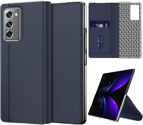Image of WHITBULL Stylish Leather Case with Built-in Card Slot Flip Cover Compatible for Samsung Galaxy Z Fold 7 5G (Blue)