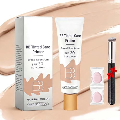 Bb Tinted Care Primer With Brush,BB Cream Tinted Moisturizer,Lightweight Hydrating Primer,Evens Skin Tone & Smooths Appearance, 