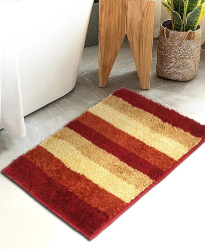 Image of GAVI Home Decor Bath Mat for Bathroom, Anti-Slip Bath mat & Door Mat for Bathroom, Bedroom, Kitchen (60 x 40 CM) (Red & Brown)