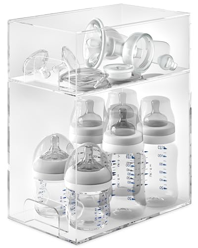 Image of Phildahome Baby Bottle Organizer – Space-Saving Versatile 2-Drawer Baby Bottle Storage – Holds Bottles, Nipples, Pump Parts, and More