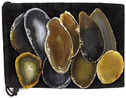 Miniatura 3 de Zentron Crystals - Juego de 12 rodajas de ágata pulida en bolsa de terciopelo (natural)