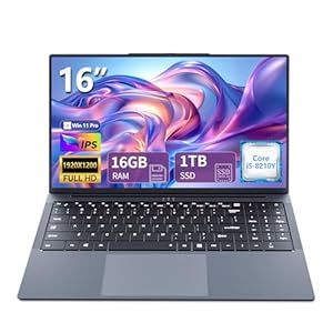 Laptop para juegos i5, computadora portátil de 16 pulgadas de hasta 3.60 GHz, computadoras portátiles 2025 con 16 GB de RAM 1 TB SSD, FHD 1920 x 1200, ángulo de apertura de 180°, teclado retroiluminado, HDMI, tapa superior para trabajo de negocios estudiantil