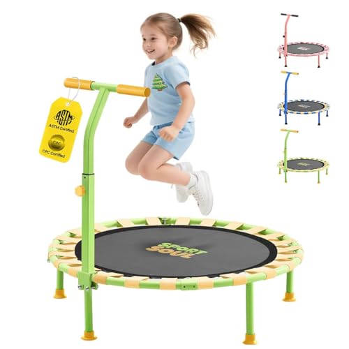 SPORTSOUL Mini-Trampolin für Kinder, 90 cm, faltbares Kleinkind-Trampolin für drinnen und draußen, mit verstellbarem Griff, Geschenk für Jungen und Mädchen im Alter von 3–6 Jahren