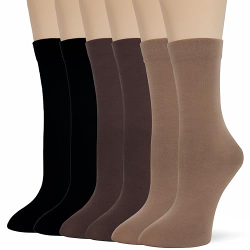 Bzoinien Thin Crew Socks for Women, Ladies Soft Cotton High Calf Boot Socks for Trouser, Dress, Loafer, Casual, Fashion, Business, Work, 6 Pairs, Size 5-11, Multicolor B