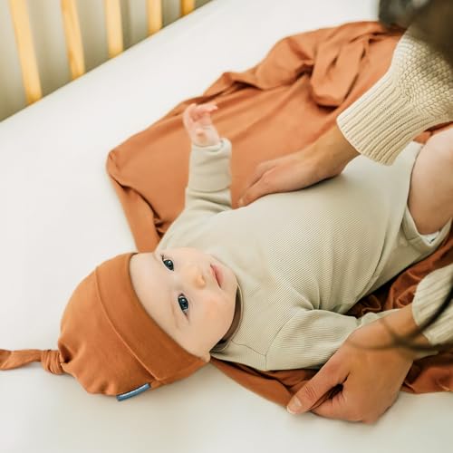 Image of GRSSDER Newborn Swaddle Blanket, Ultra Soft Jersey Receiving Blanket with Matching Headband and Beanie Set, Stretchy Baby Swaddle 47x47 inch, Extra Large Nursery Swaddles Wrap for Girls and Boys