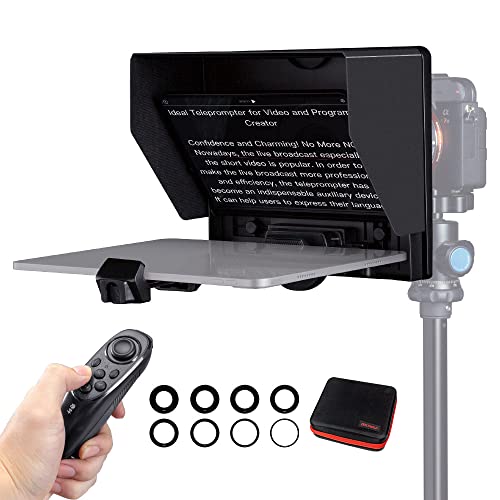 FEELWORLD TP10 10' Portable Foldable Teleprompter for Up to 11' Smartphone Tablet Prompter Phone DSLR Camera Video Record for Live Stream Interview Speech with Remote Control