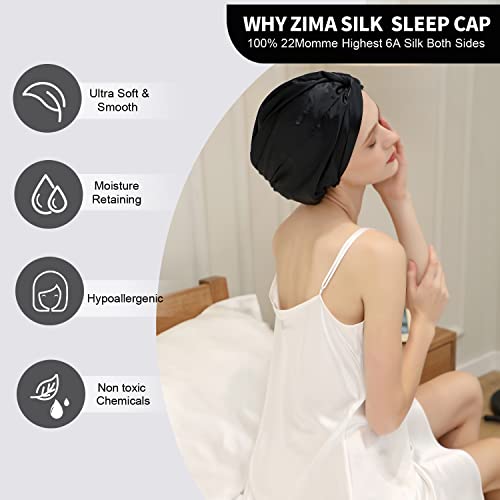 ZIMASILK 22 Momme 100% Mulberry Silk Sleep Cap for Women Hair Care(1Pc, Black) - Image 3