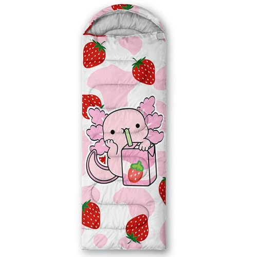 Image of QOOMO Axolotl Cute Camping Sleeping Bags,3 Season Warm & Cool Weather,Lightweight,Waterproof Sleeping Bags for Adults & Kids,Traveling,and Outdoors