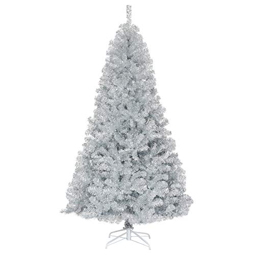 Goplus 7.5ft Unlit Sliver Artificial Christmas Tree with 1258 Branch Tips