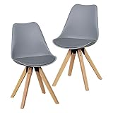 FineBuy Chaise de Salle à Manger Lot de 2 Plastique Gris/Bois 48x89x42cm scandinave | Chaise de Cuisine - Capacité de Charge maximale: 110 kg - Chaise sans accoudoirs | Chaise Assise rembourrée