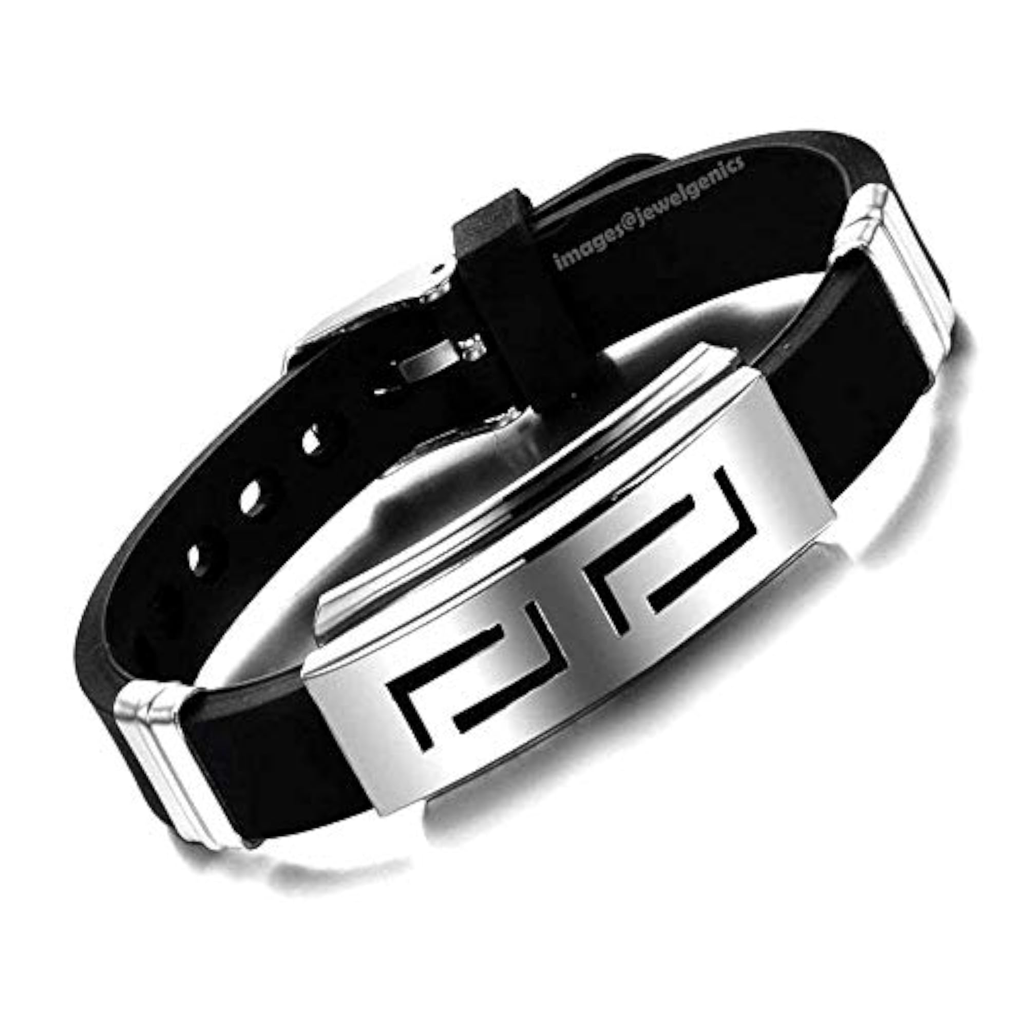 Men's Black Silicon Rubber Stainless Steel Hook Eye Clasp Bracelet
