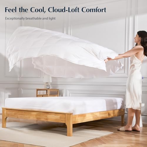 Image of Pacific Coast Lightweight Goose Feather Down Fiber Comforters King Size, Summer Duvet Insert, Ultra Soft, Breathable, Hotel Luxury Bedding Comforter with 8 Tabs, White, 106 x 90 inches