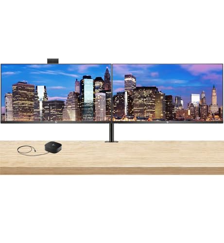 Image of HP Series 7 Pro 27-inch 727pm & 727pk 4K UHD 2160P Conferencing Monitor, 2-Pack - Webcam, Mic, Speaker, Daisy Chain, DisplayPort, USB Hub Bundled with Desk Mount Dual Stand & USB-C Multiport G5 Dock