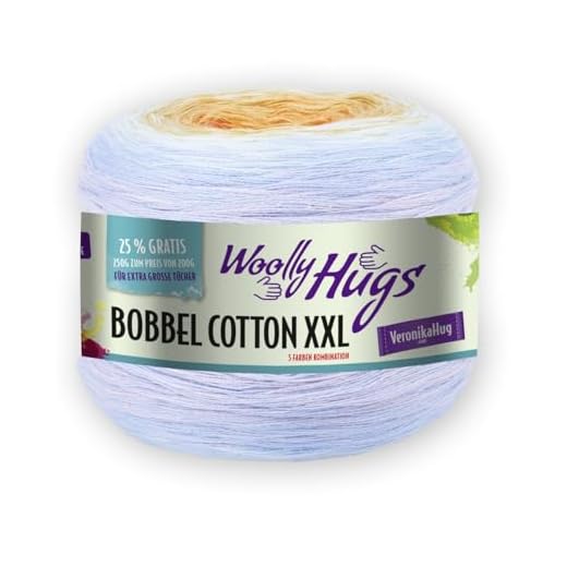 PRO LANA Bobbel Cotton Xxl - Woolly Hugs - Farbe: Mandarin/Hellblau/Flieder (613) - 250 g/ca. 1000 m Wolle