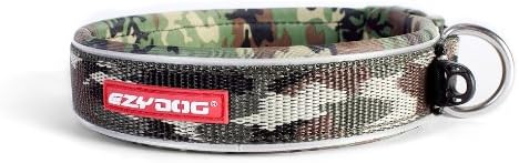 EzyDog Neo Dog Collar - Waterproof & Reflective Dog Collar with Soft Padded Neoprene for Comfort & Durable Nylon โ Features Quick Release Buckle and Built-in ID Clip (Medium, Green Camo)