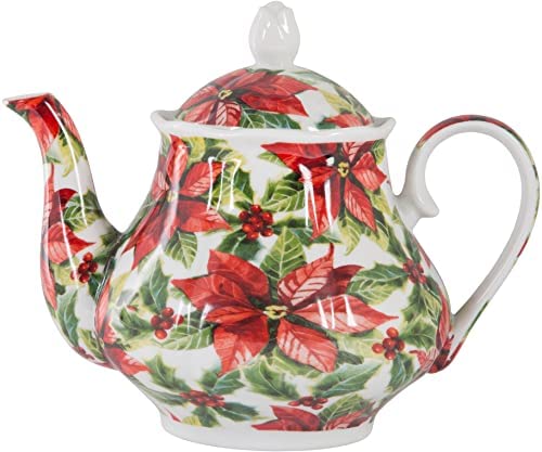 Image of European Style Ceramic Teapot Coffee Pot Water Pot Porcelain Vintage Gift Tea Pot (Poinsettia)