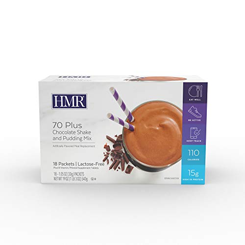 HMR 70 Plus Chocolate Shake and Pudding Mix, Lactose-Free, 15g Protein, 110 Cal., 18 Single- Serve Packets