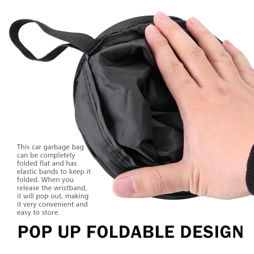 Image of Shakas Car Trash Can, Pop-up Collapsible Car Trash Bin, Waterproof Hanging Car Trash Bag, Portable Foldable Multifunctional Accessories Car Trash Bin (Black)