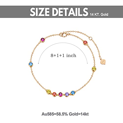 14K Gold Chakra Anklet For Women Girls With Colorful Cubic Zirconia, Real Gold Layered Ankle Bracelet Foot Jewelry For Her, 8''-10''(Single Layer) #TOP4