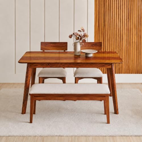 Image of UK FURNITURE Alexaa Solid Sheesham Wood 4 Seater Dining Set | Wooden Dining Table Set with Cushioned Chairs for Dining Room Home & Office, Hotels Restaurant - Honey B4s