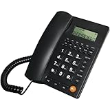 電話機コード付き固定電話固定電話機 子機付きシンプル発信者番号表示 ビッグボタン テーブルフォン｜留守番電話機能付き 家庭用/オフィス用/ホテル受付用 標準固定電話 英語 (B) (ブラック)