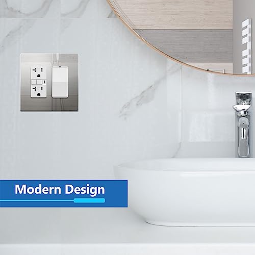 Image of LIDER Double Decorator Wall Plate, Impact Resistant, Plexiglass, Reflective Finish, Modern Upgrade, Screwless Light Switch /Outlet Cover Mid-Size 2-Gang, 4.88 inch x 4.92, Acrylic, Mirror Glass Silver