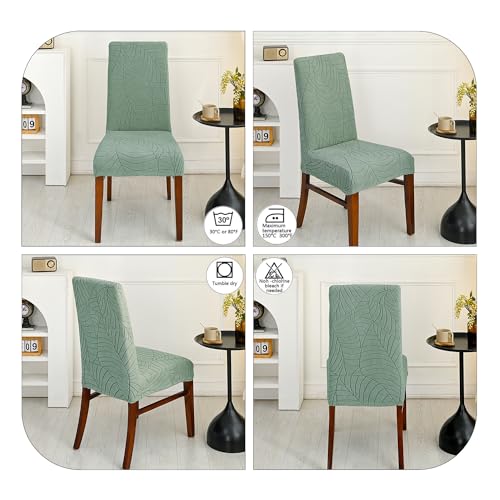 SHENGYIJING Stretch Set of 2 or 4 or 6 Waterproof Dining Chair Covers for Dining Room, Removable and Washable Chair Protector Seat Covers for Hotel, Wedding, Kitchen (Matcha Grün1,4 Stück)