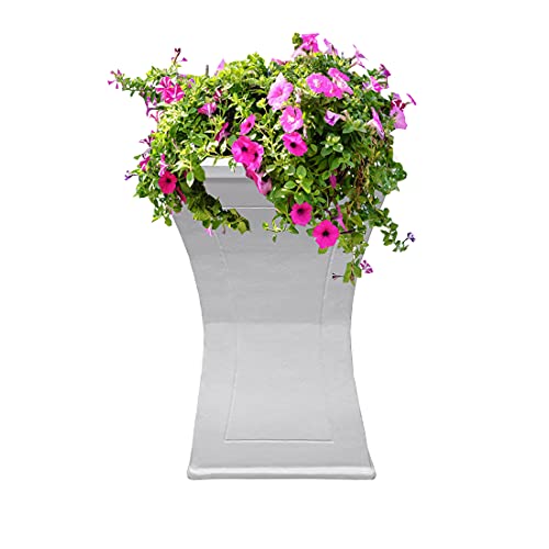 Image of Oakland Living Modern Square Cast Aluminum Metal 40-in White Bird Bath and Planter Vase Combo