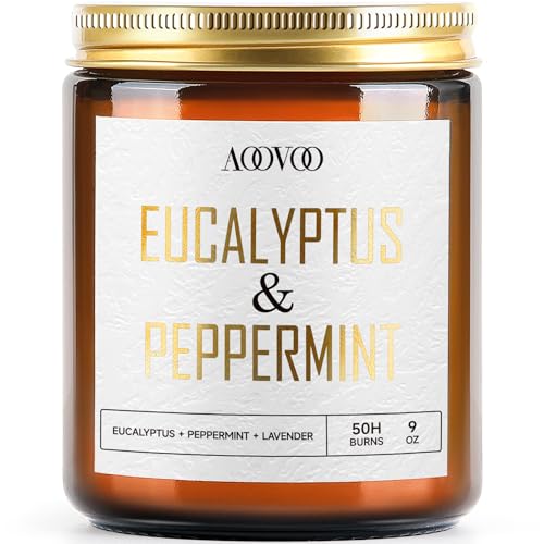 Image of AOOVOO Eucalyptus Mint Candles - 9 oz Scented Candles, Aromatherapy Candle, Soy Candle for Home Scented