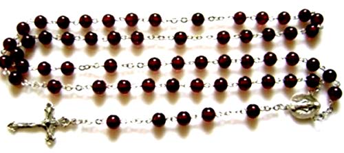 Elegantmedical Handmade Garnet Gemstone Bead Catholic Sterling 925 Silver 5 Decade Rosary Cross Crucifix Necklace Womens/Girls #TOP4