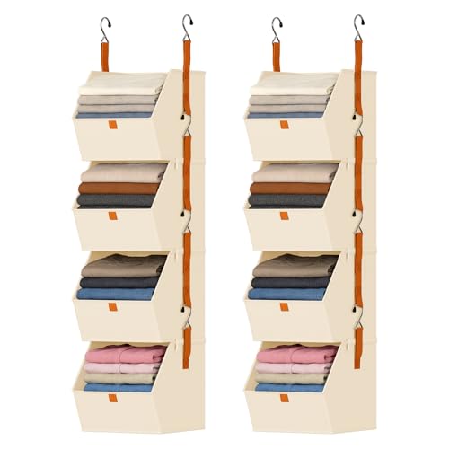 DIMJ Hanging Closet Organizer - 4 Tier Collapsible Hanging Shelves