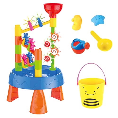 KUKUTrue® Spielzeug 3 4 5 6 7 8 Jahre, Strandtisch mit Wasserrad-Trichter, Wasserspieltisch, Matschtisch Kinder Outdoor, Sandspielzeug, Hand-Auge-Koordination, Geschenk 3–8 Kinder Junge Mädchen