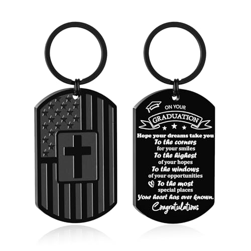 DuoDiner Keychains Gifts for Men Dad Son Brother Boyfriend Husband Grandpa Grandson,Mens Keychain Gifts (*Graduation, Black)