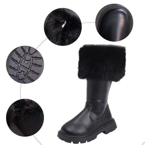 IWIHMIV Toddler Girls Riding Boots Side Zipper Thick Soled Long Boots Casual Non Slip Leather High Booties4