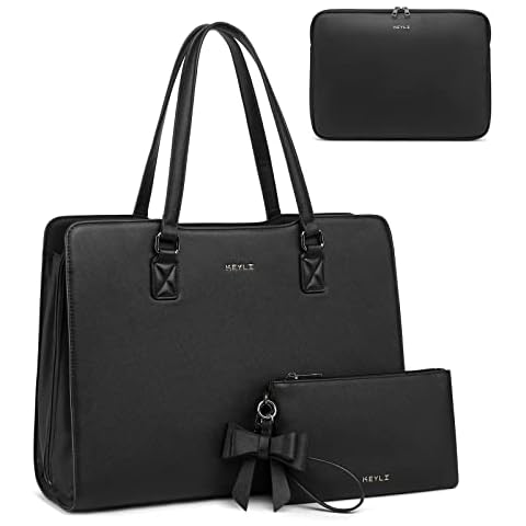 Keyli 4pc Sets Laptop Bag for Women Large Leather Laptop Briefcase with USB Charging Port Computer Shoulder tote Bags Purse, Black_2, L Cover