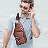 Hjkiopc Sling Bag for Men,Leather Chest Bag with Adjustable Strap,Waterproof Shoulder Bag,Casual Lightweight Bag,Crossbody bag for Hiking,Cycling,Travel,Camping (Dark Brown) #3