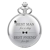 SIBOSUN Best Man for Wedding or Proposal - Engraved Best Men Pocket Watch - Personalized for Groomsman Pocket Watches Silver