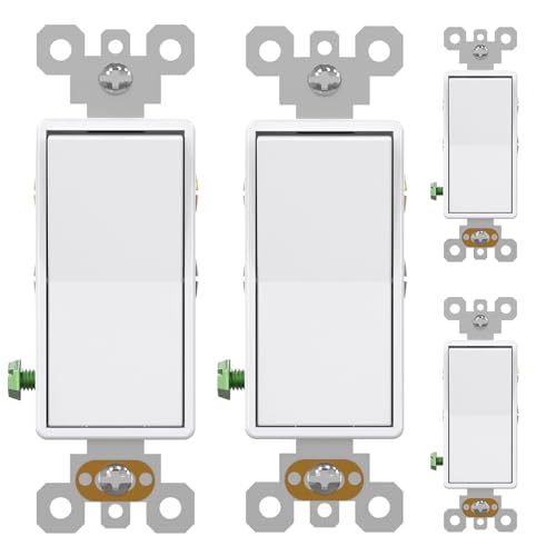 AIDA 4 Pack 4 Way Rocker Decora Light Switch, 15 Amp Self-grounding Electrical Light Switches, Residential Grade, UL Listed, Glossy White