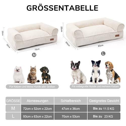FUKUMARU Hundebett für große Hunde, Flauschiges & Katensofa mit wasserabweisender TPU-Schicht, Cordstoff, Waschbar und rutschfest, Abnehmbarer Reißverschlussbezug, 93 x 63 x 22 cm, Creme