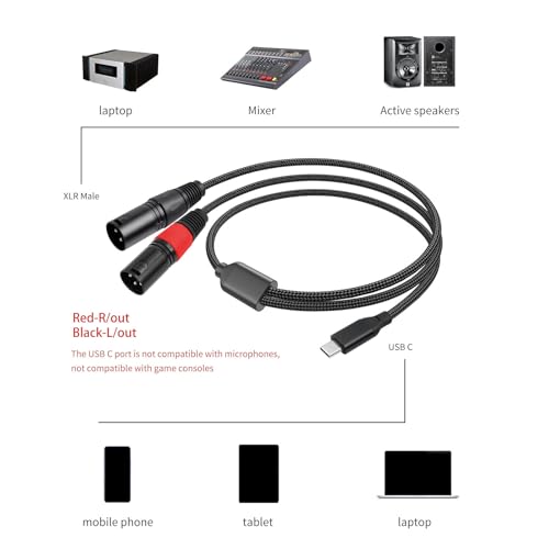 Câble USB C vers double XLR mâle pour brancher un PC sur une table - 3