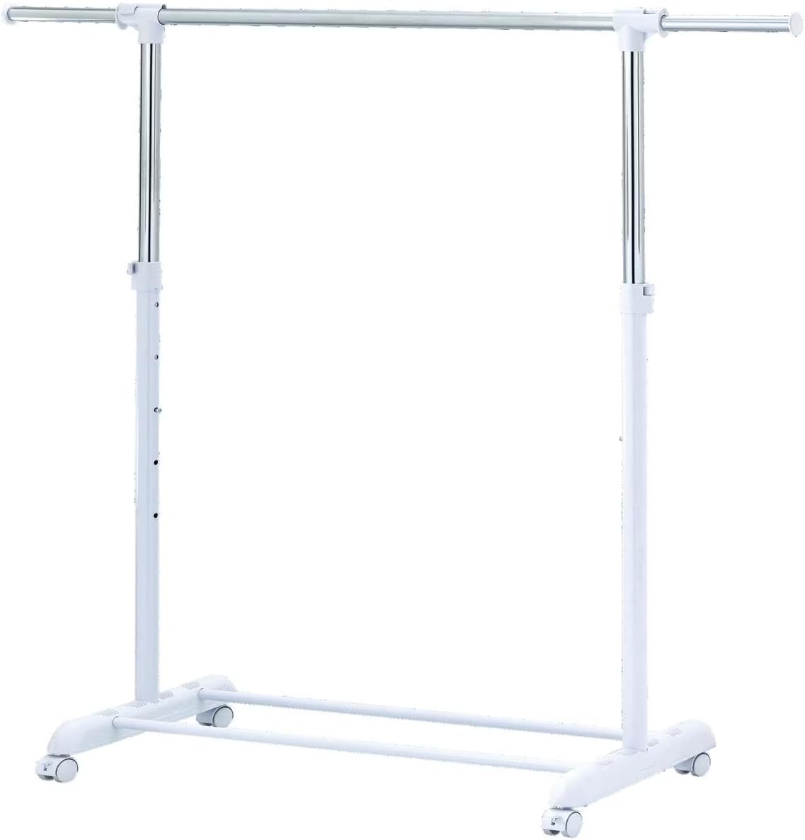 Adjustable Metal Rolling Garment Clothes Rack, Chrome & White