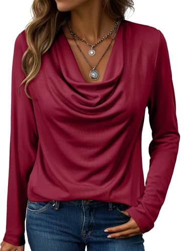 EVALESS Long Sleeve Shirts for Women Spring Cowl Neck Professional